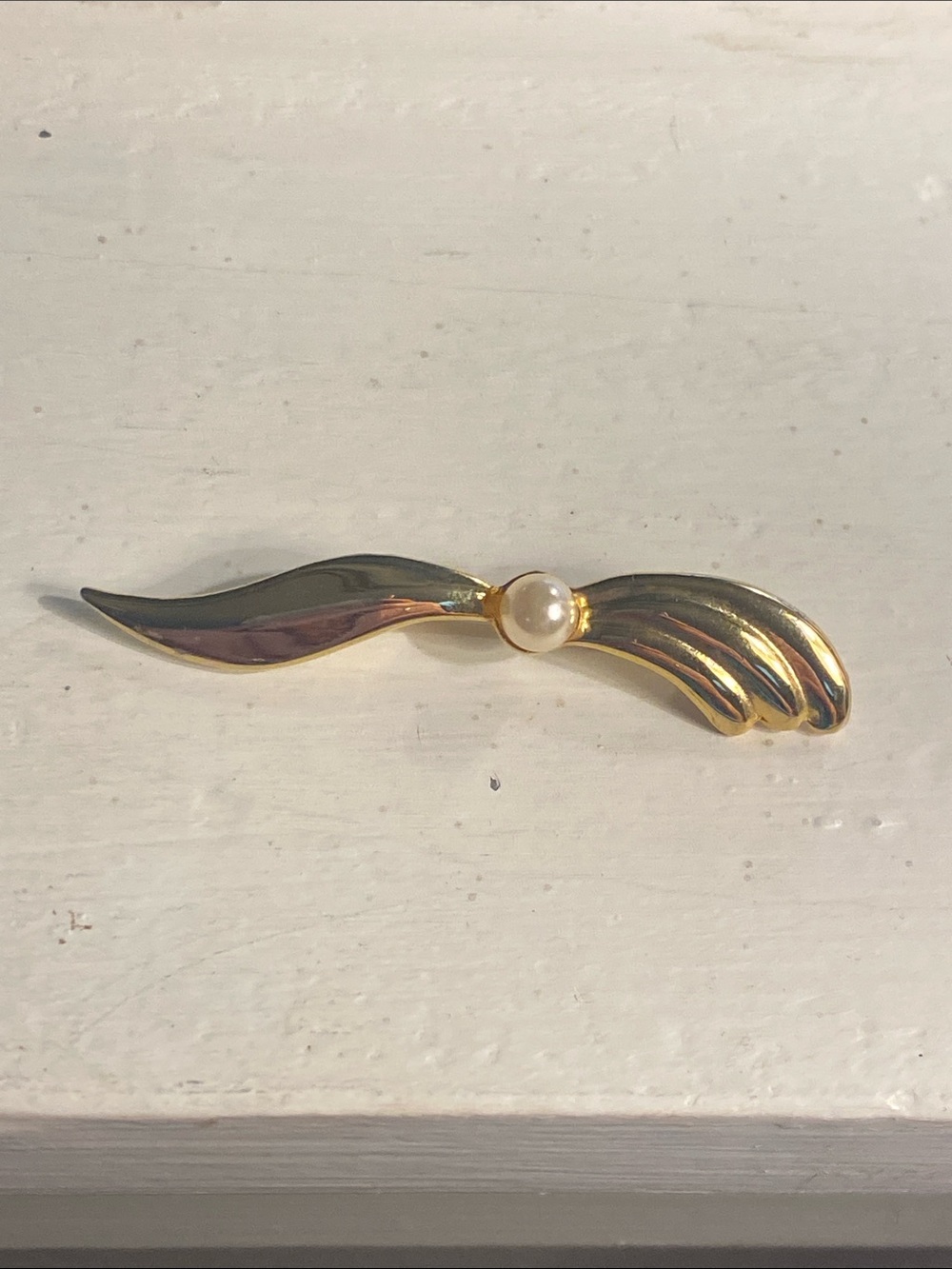 Gold Tone Wing faux Pearl Accent Brooch - Women Jewelry
